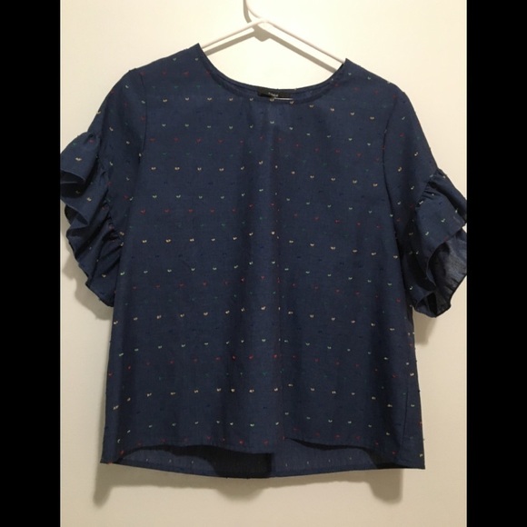 Drew Anthropologie Chambray Flutter Sleeves Blouse c1. - Picture 6 of 12